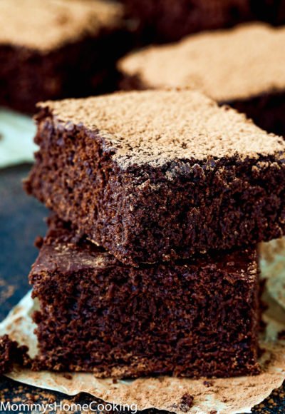 stack of two cakey brownies.