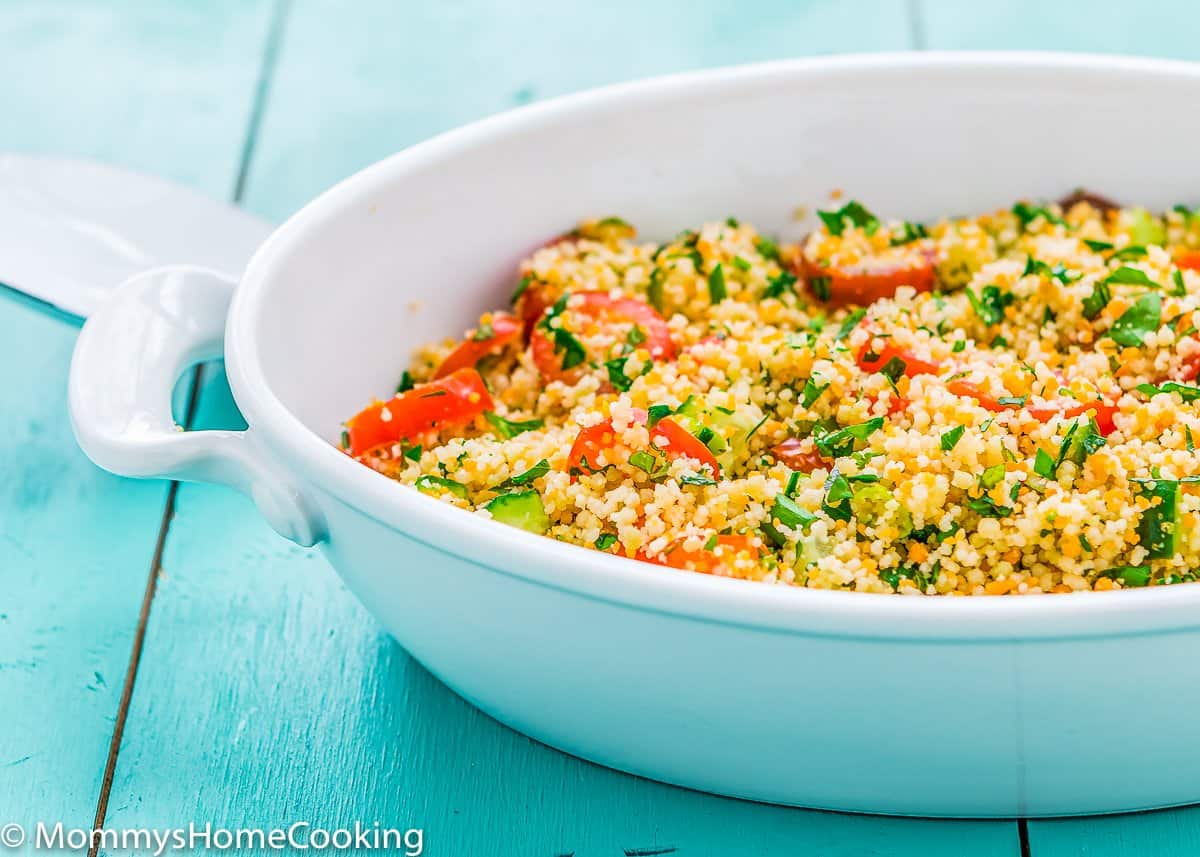 a salad bowl with  Couscous Tabbouleh Salad