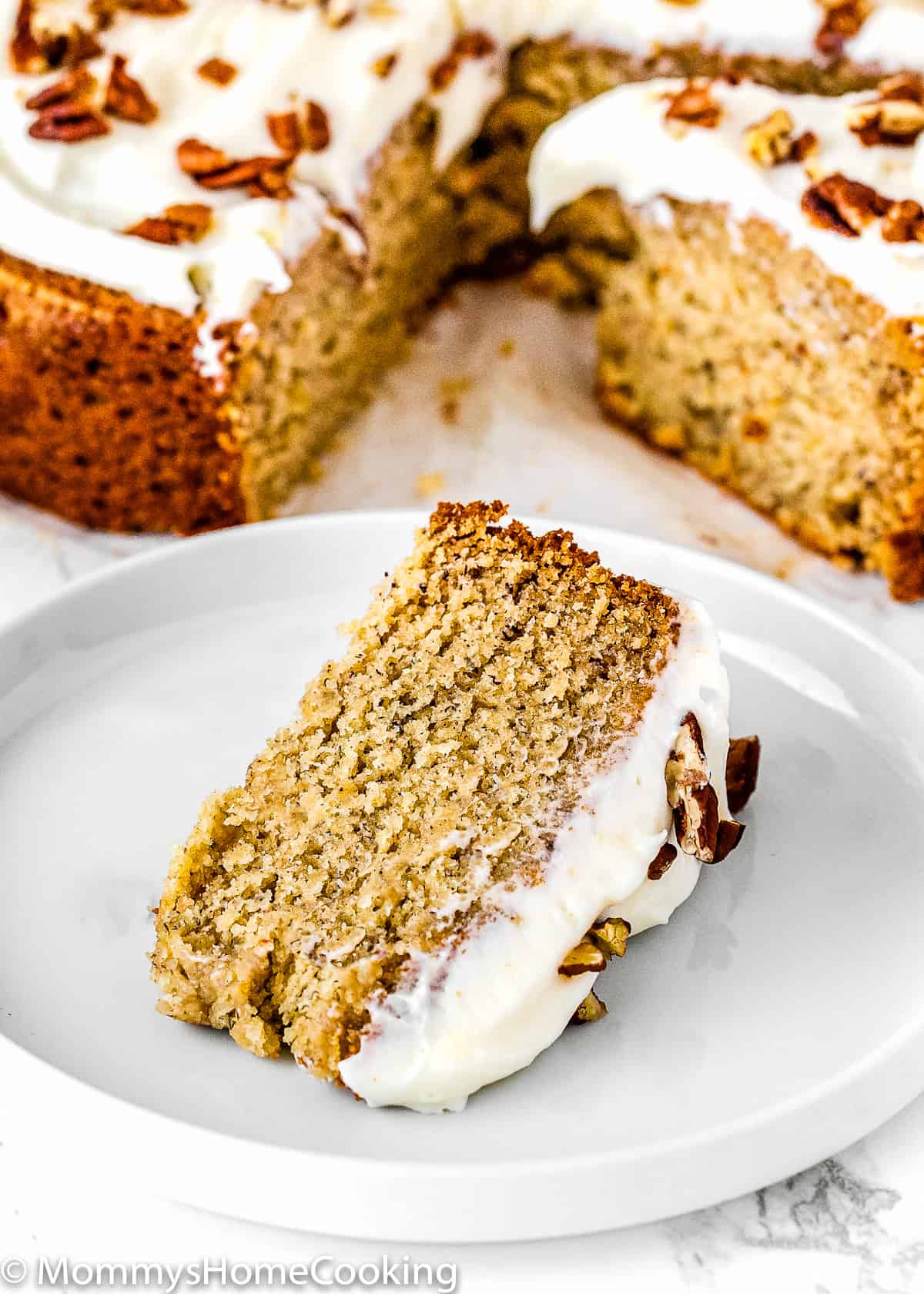 slice of Eggless Banana Cake on a plate