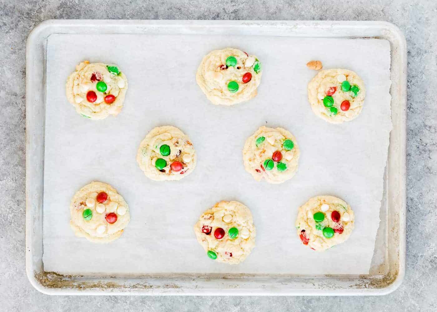 baked egg-free Christmas cookies on a baking sheet.