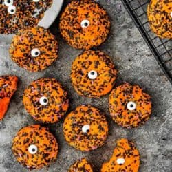 Easy Eggless Halloween Cookies over a gray surface