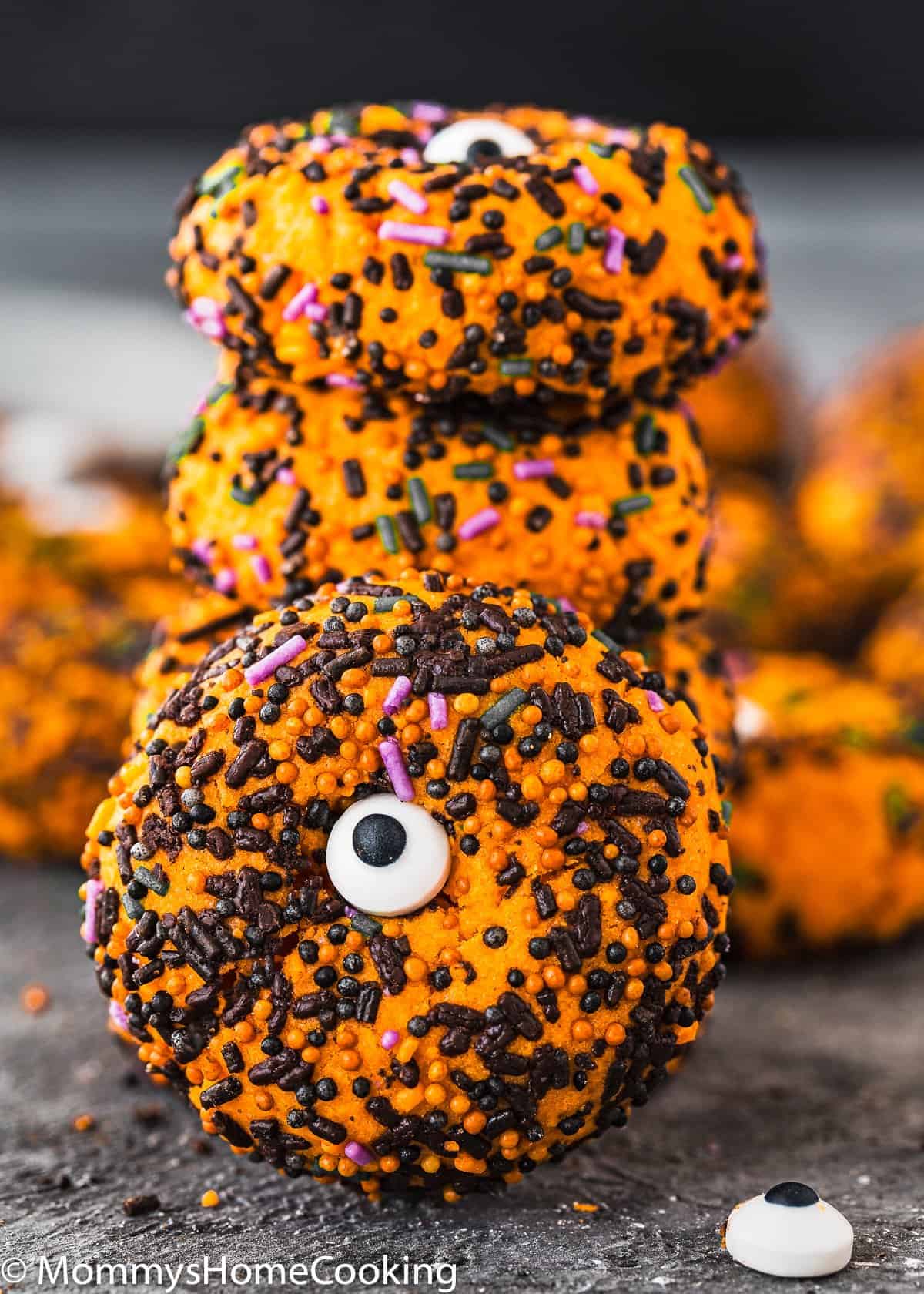 Egg-free Halloween Cookies stacked.