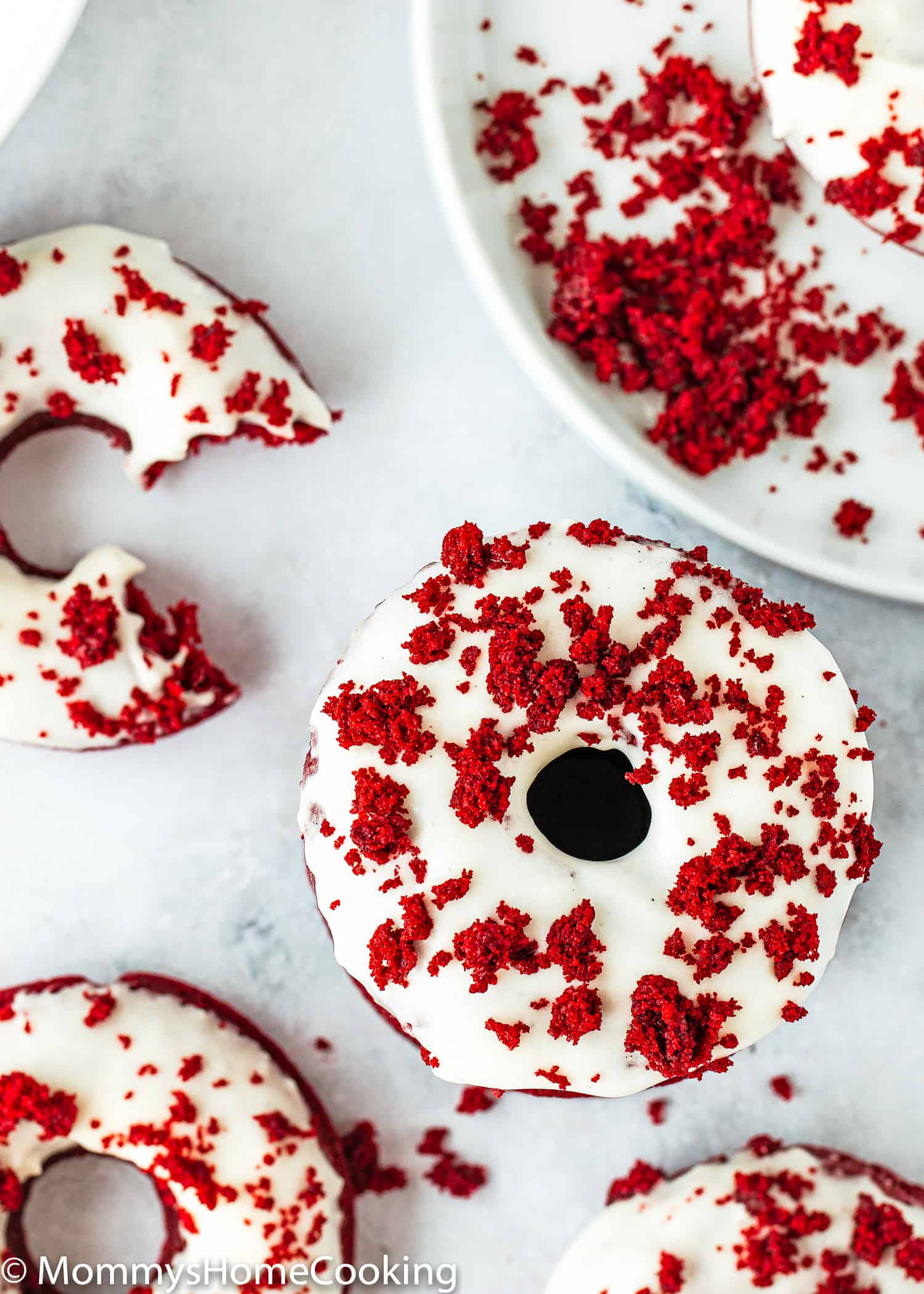 Eggless Red Velvet Donuts with glaze
