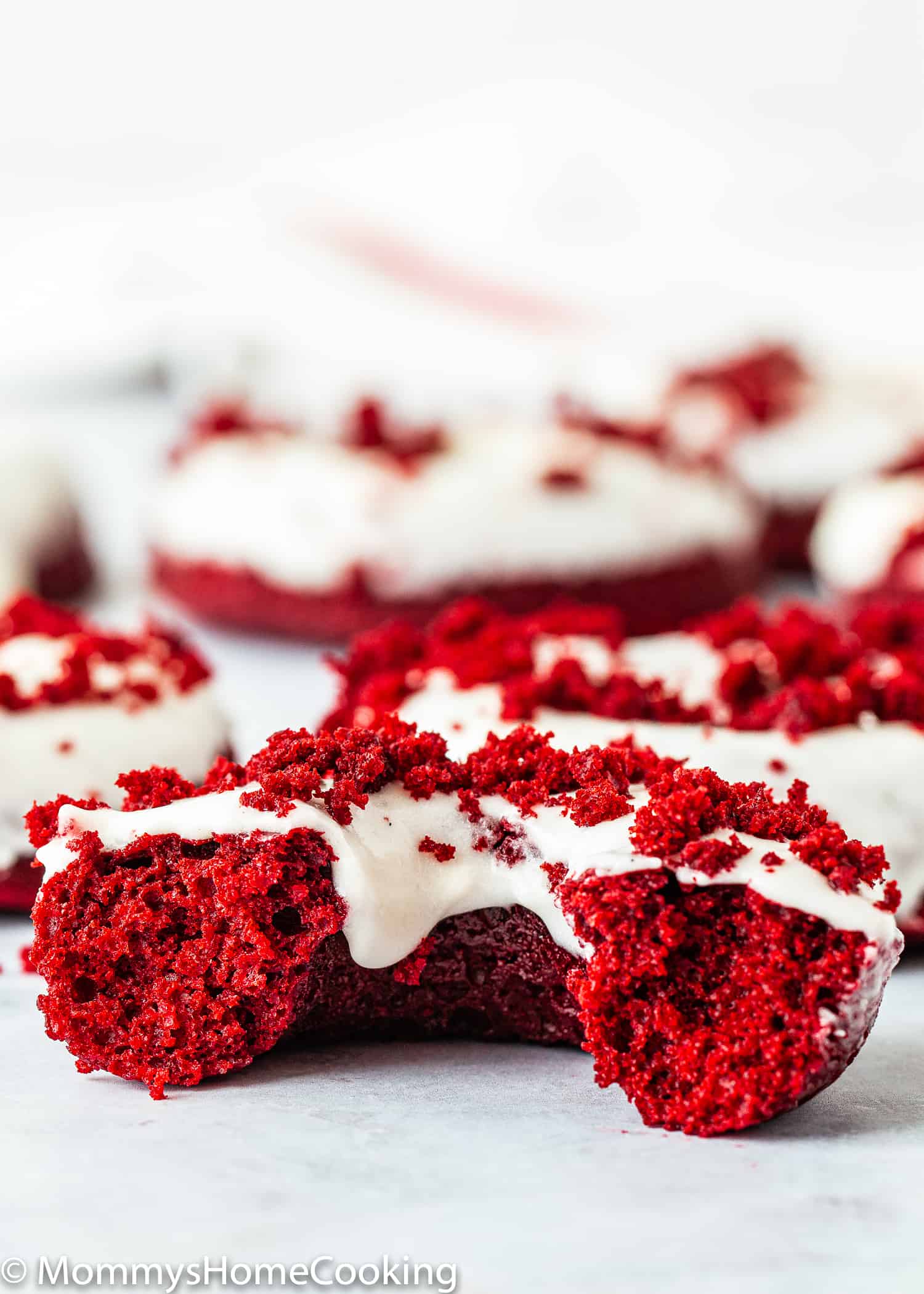 Eggless Red Velvet Donut showing the fluffy texture
