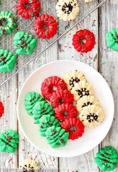 Christmas Eggless Spritz Cookies on a plate.