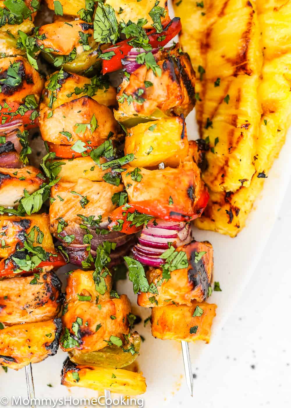 Easy Grilled Hawaiian Chicken Skewers close up