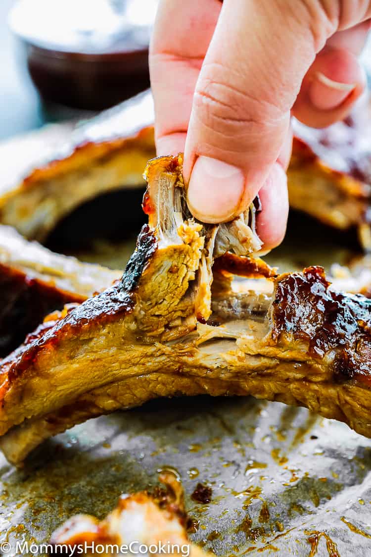 Super tender barbecue rib that was cooked in the Instant Pot