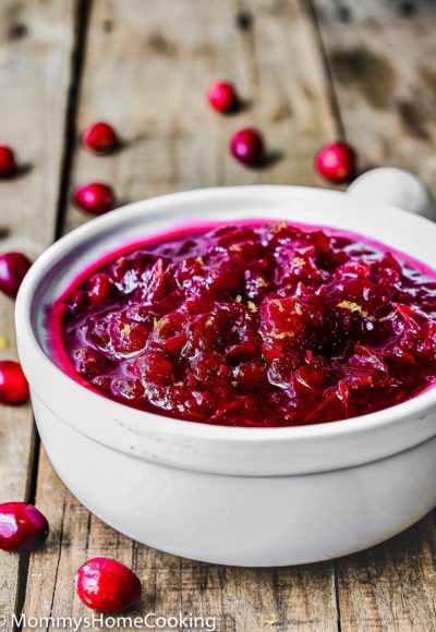 Cranberry Sauce in a white serving bowl