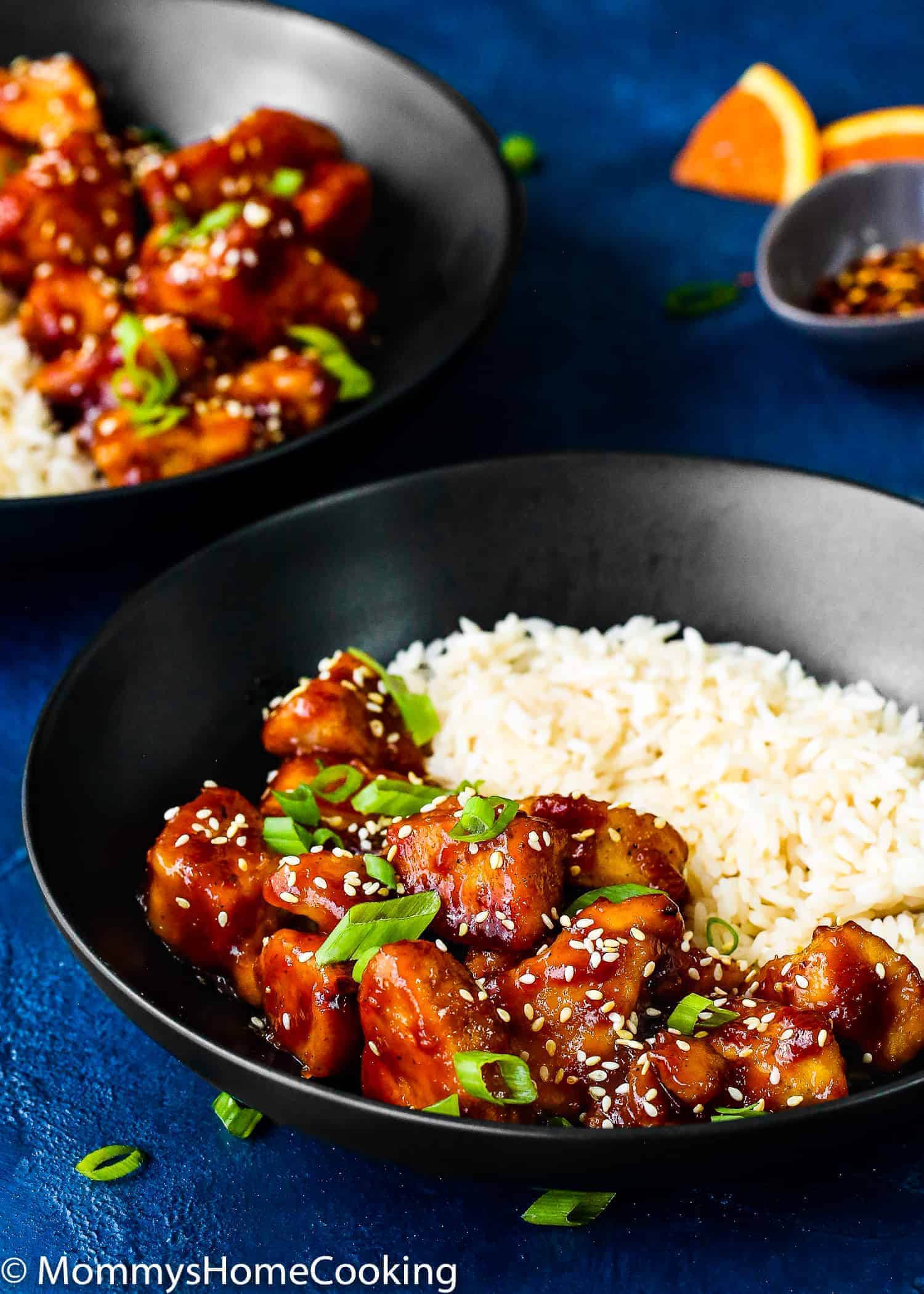 Easy Instant Pot Orange Chicken with white rice in a bowl