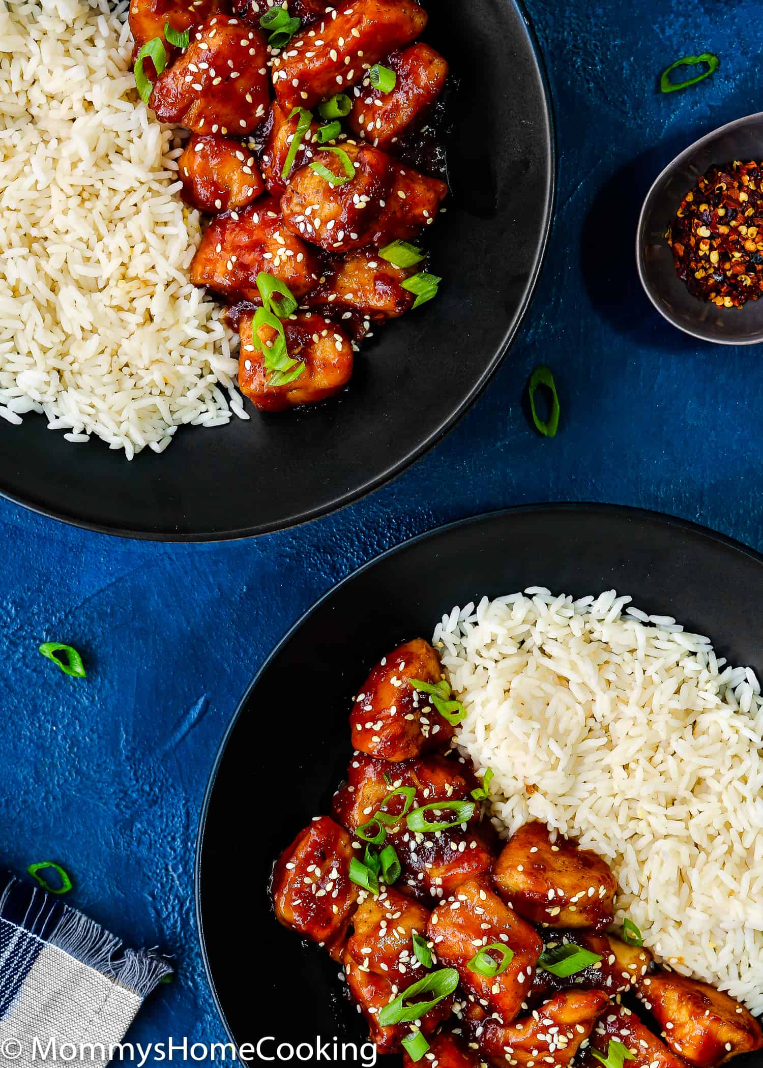 2 bowls of pressure cooker Orange Chicken with white rice