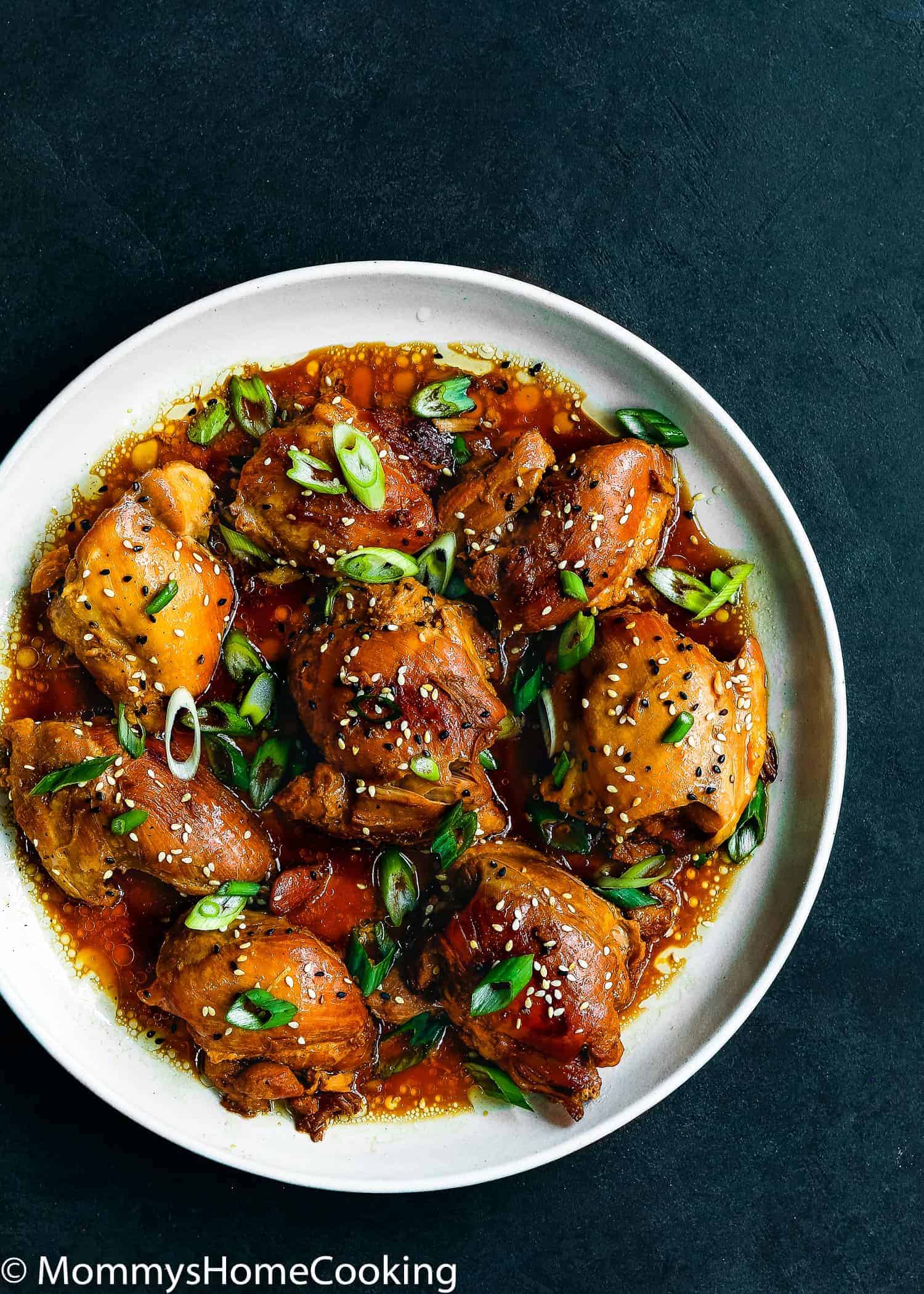 overview of a plate with teriyaki chicken made in the instant pot.