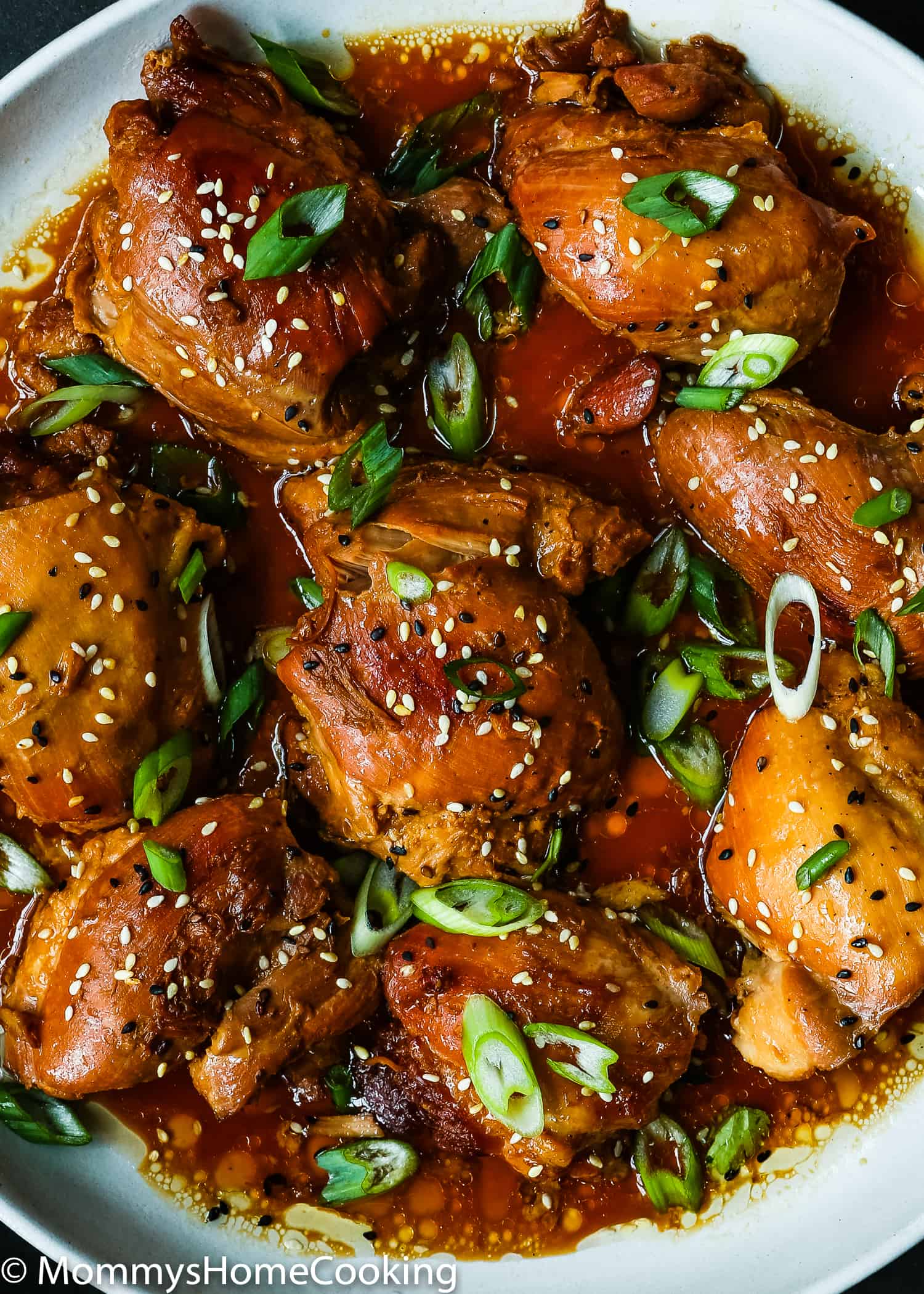 teriyaki chicken with green onions and sesame seeds.