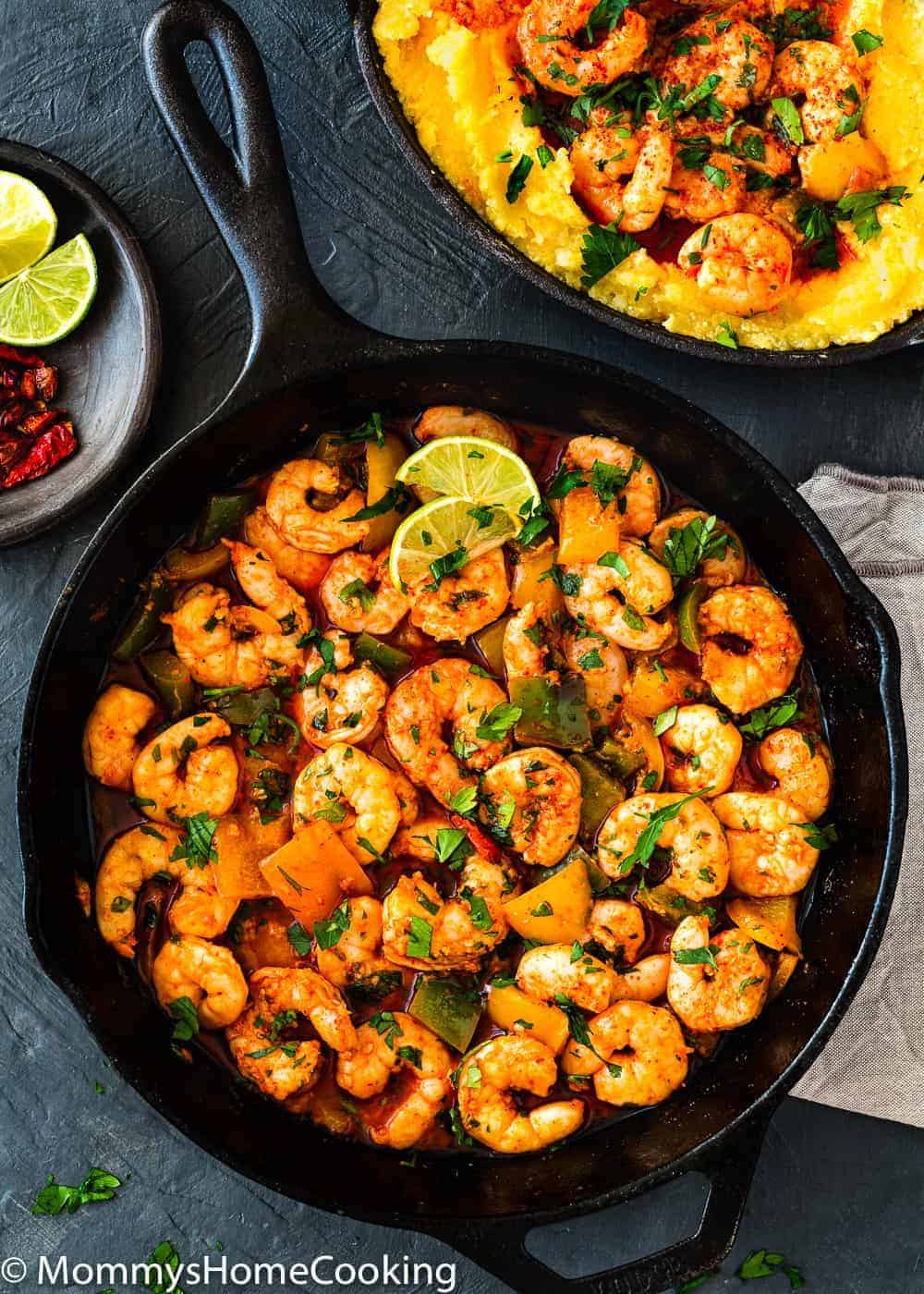 Easy Peri Peri Shrimp in a cast iron skillet