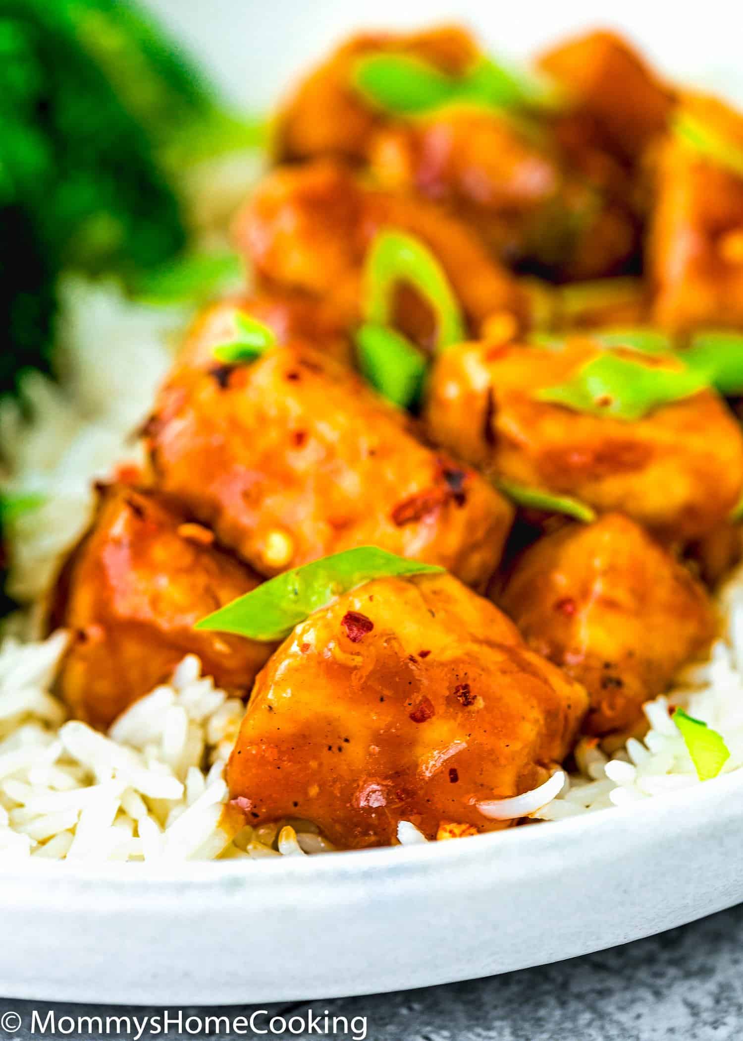 close up of Easy Sticky Bourbon Chicken