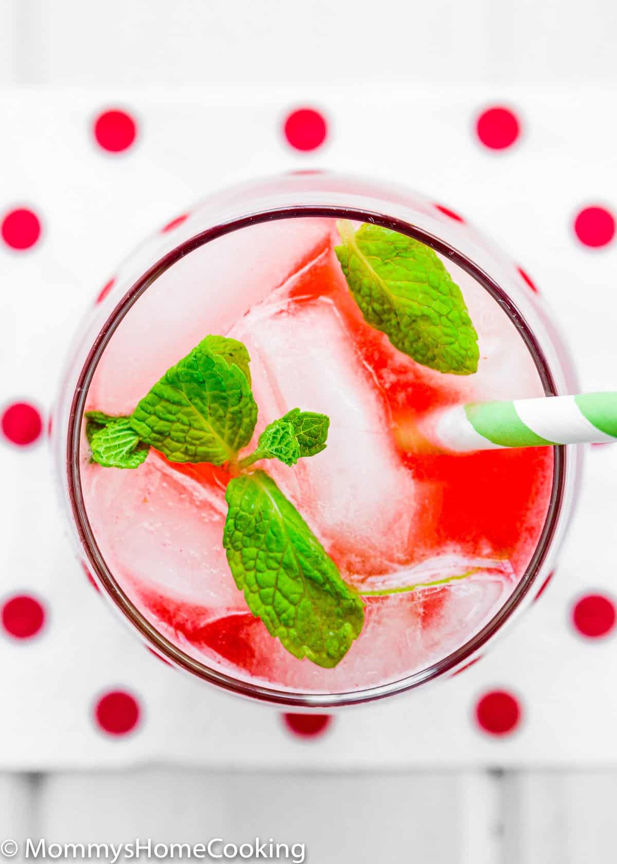 overhead view of a glass with homemade Strawberry lemonade