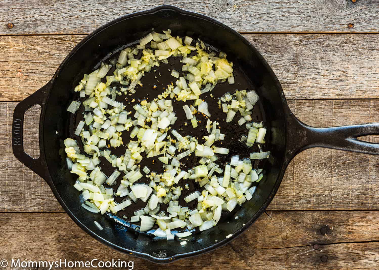 onion and garlic saute in a skillet.