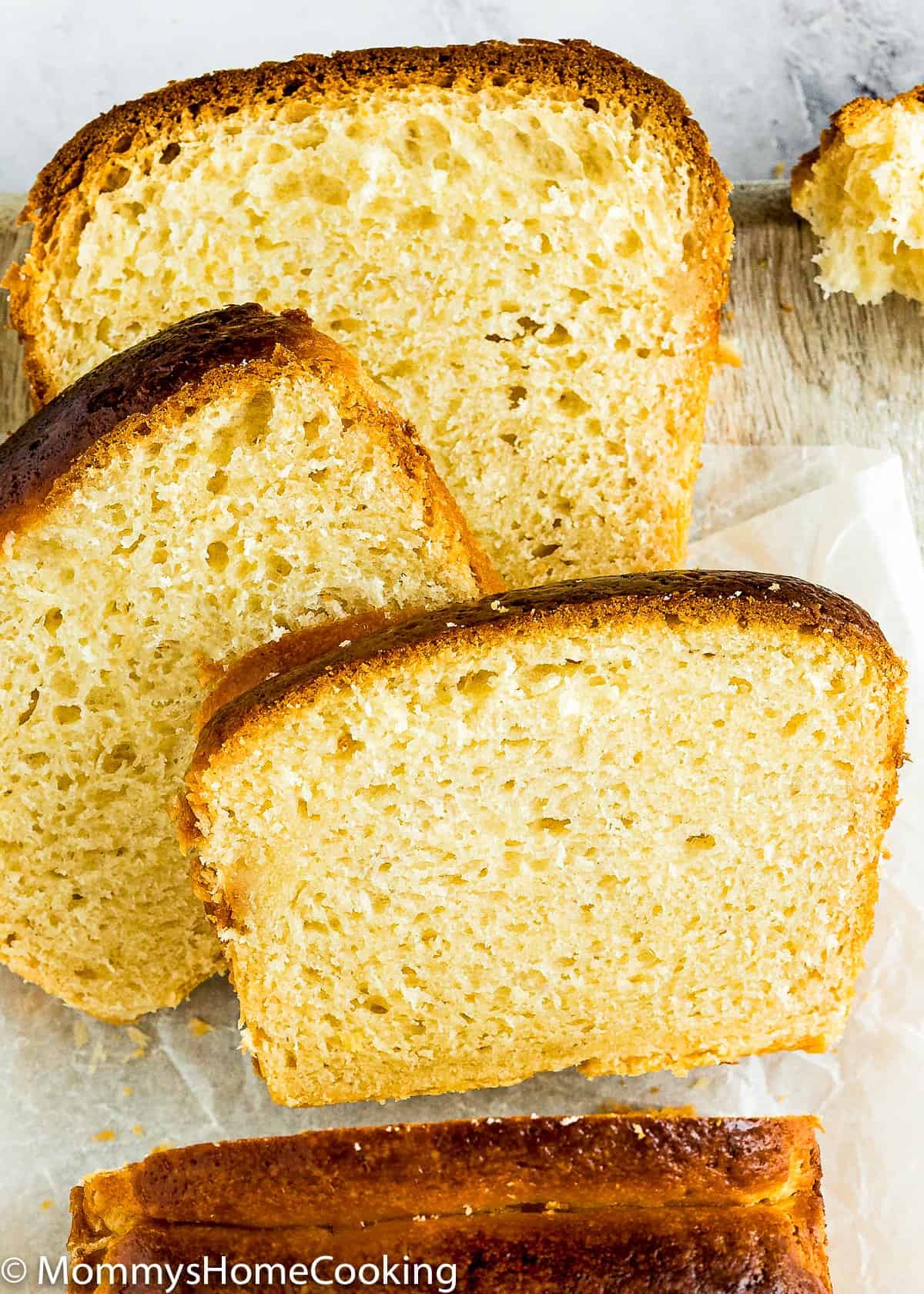 three slices of Eggless brioche bread.