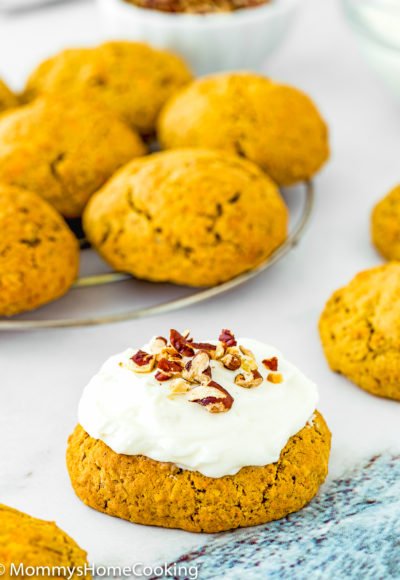 Eggless Carrot Cake Cookie with cream cheese frosting and chopped pecan on top