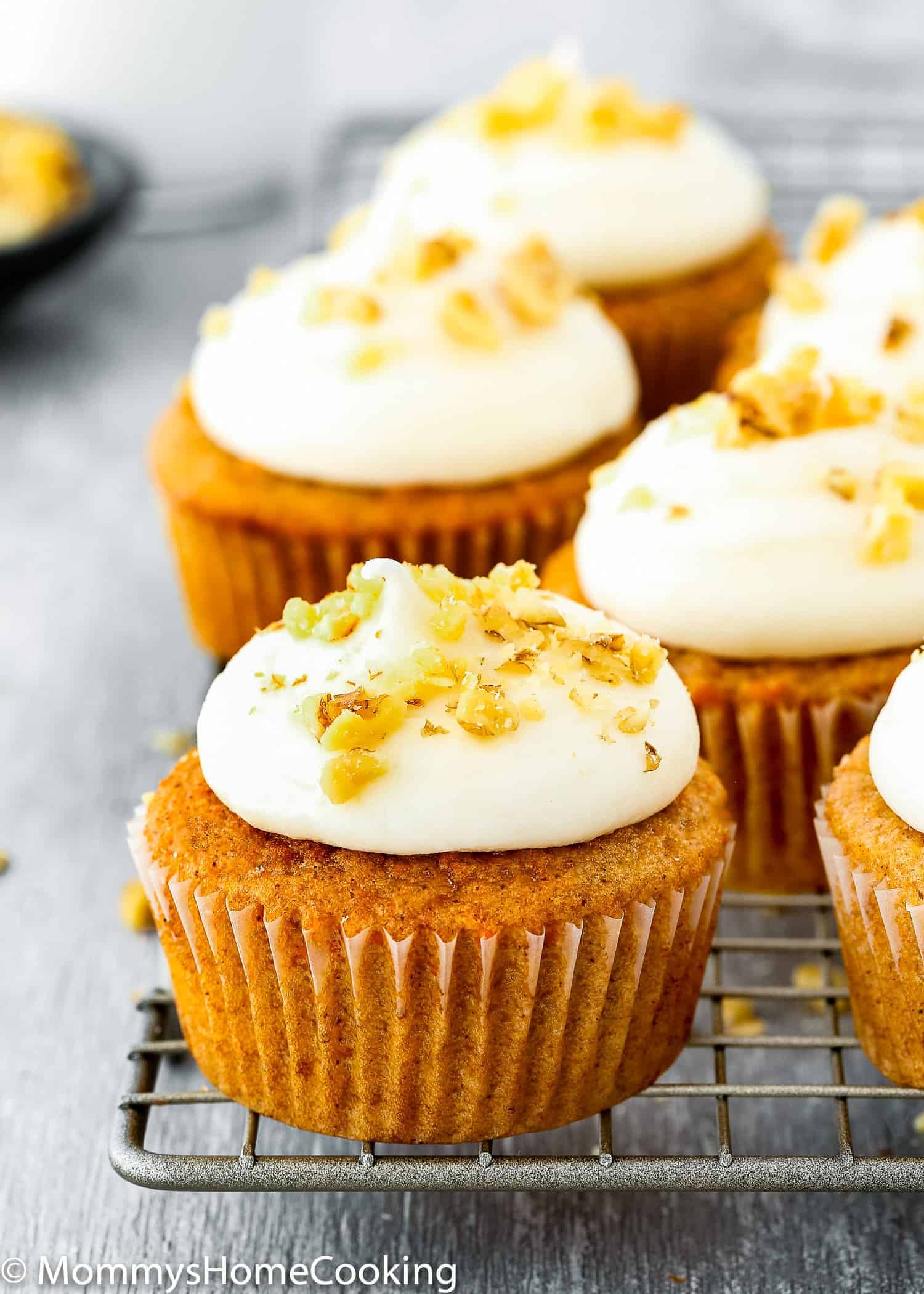 Eggless Carrot Cake Cupcakes with cream cheese frosting.