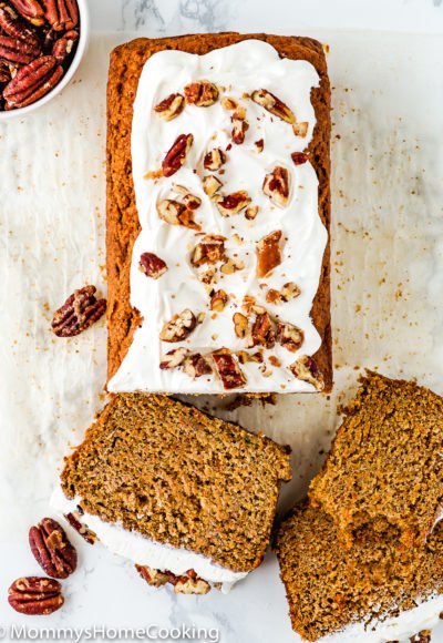 Overview of a sliced Eggless Carrot Cake Loaf