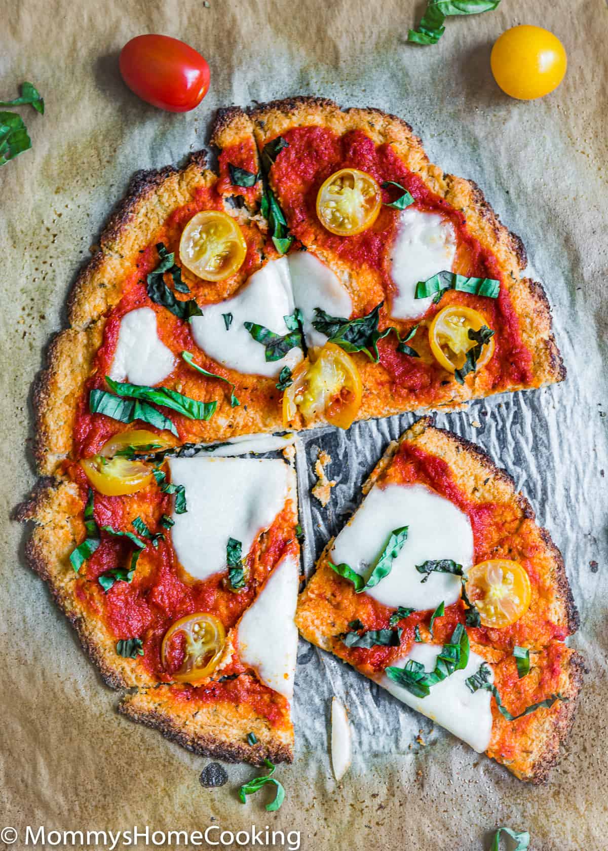 Eggless Cauliflower Pizza cut into slices