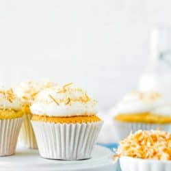 Eggless Coconut Cupcakes over a white plate