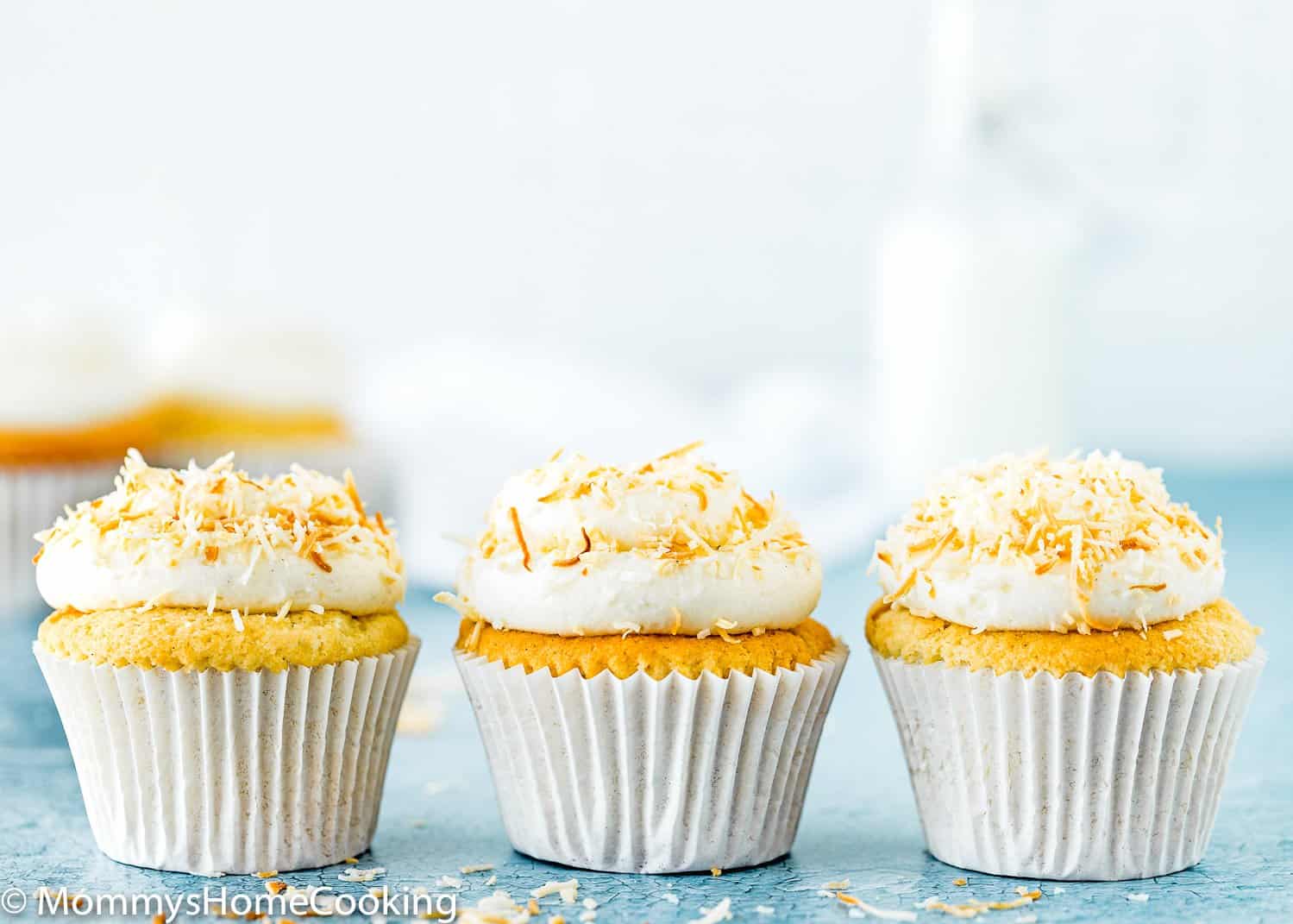 Eggless Coconut Cupcakes with coconut frosting