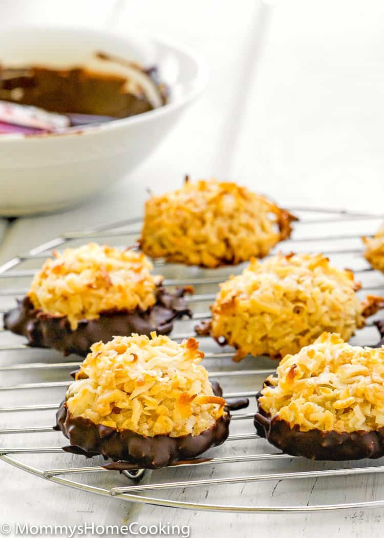 How to make Eggless Coconut Macaroons dipped in chocolate