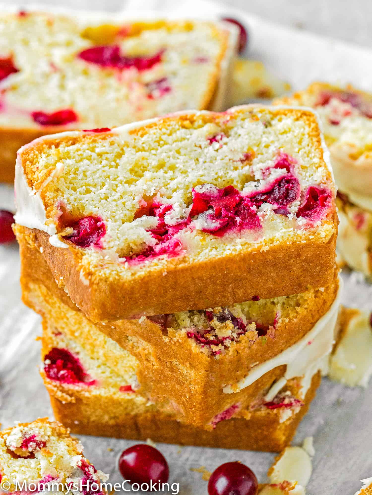 stack of three slices of Eggless Cranberry Orange Bread