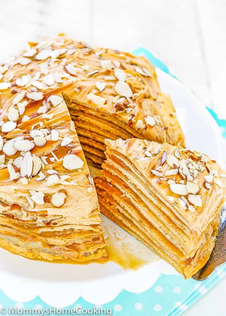 Sliced Eggless Dulce de Leche Crepe Cake