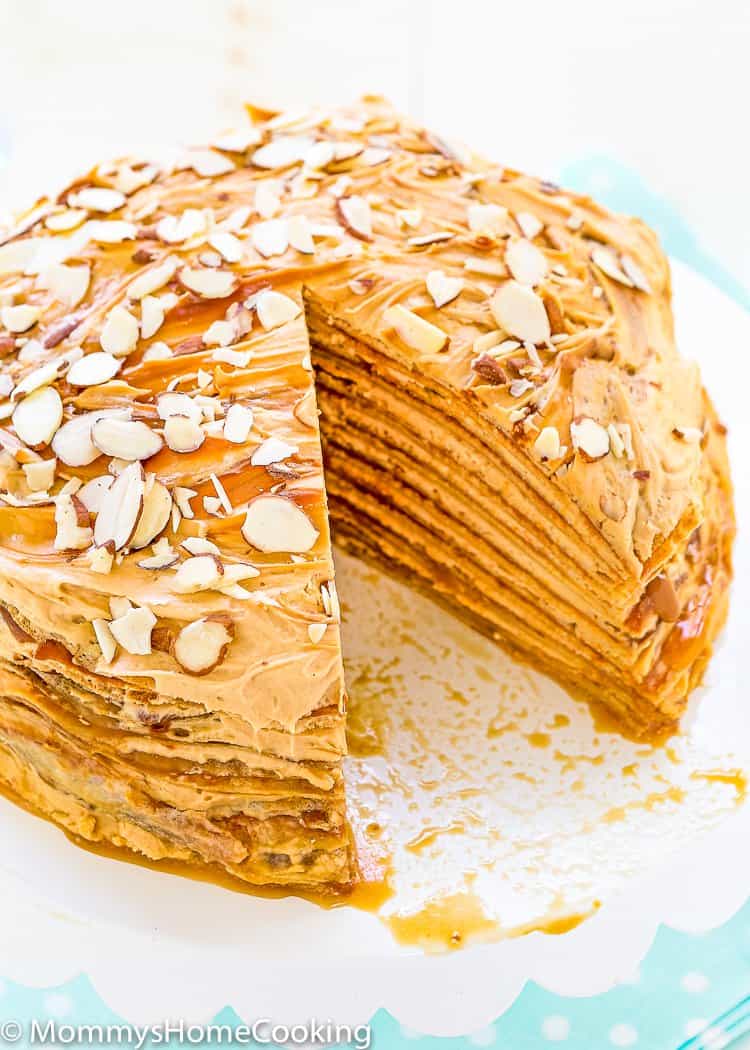 cut Eggless Dulce de Leche Crepe Cake