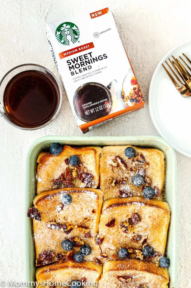 ggless French Toast Casserole with sweet morning coffee