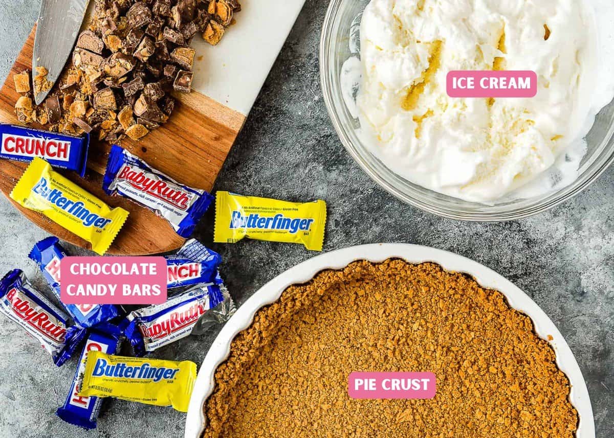 eggless ice cream pie ingredients with name tags.