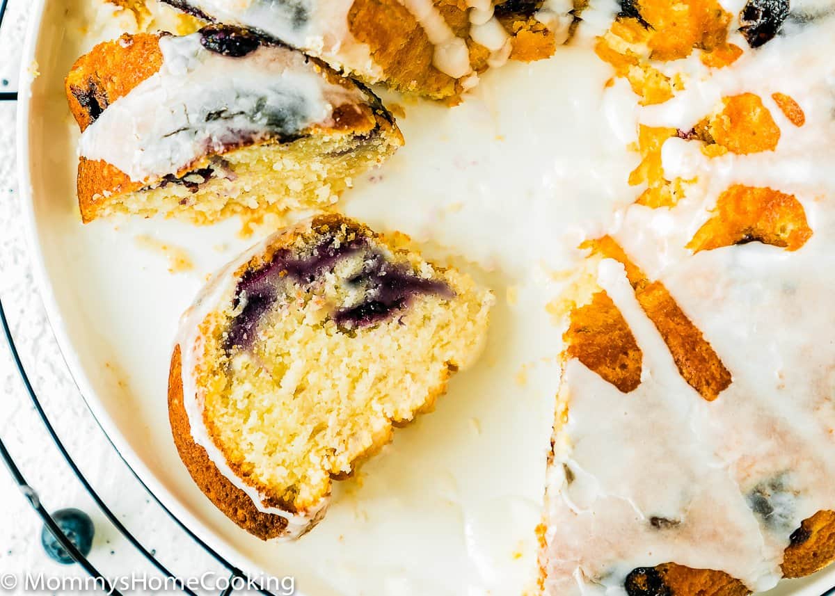 slice of Eggless Lemon Blueberry Cake closeup