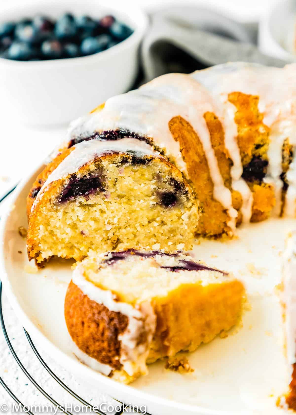 sliced Eggless Lemon Blueberry bundt Cake