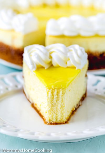 lemon cheesecake slice on a plate.