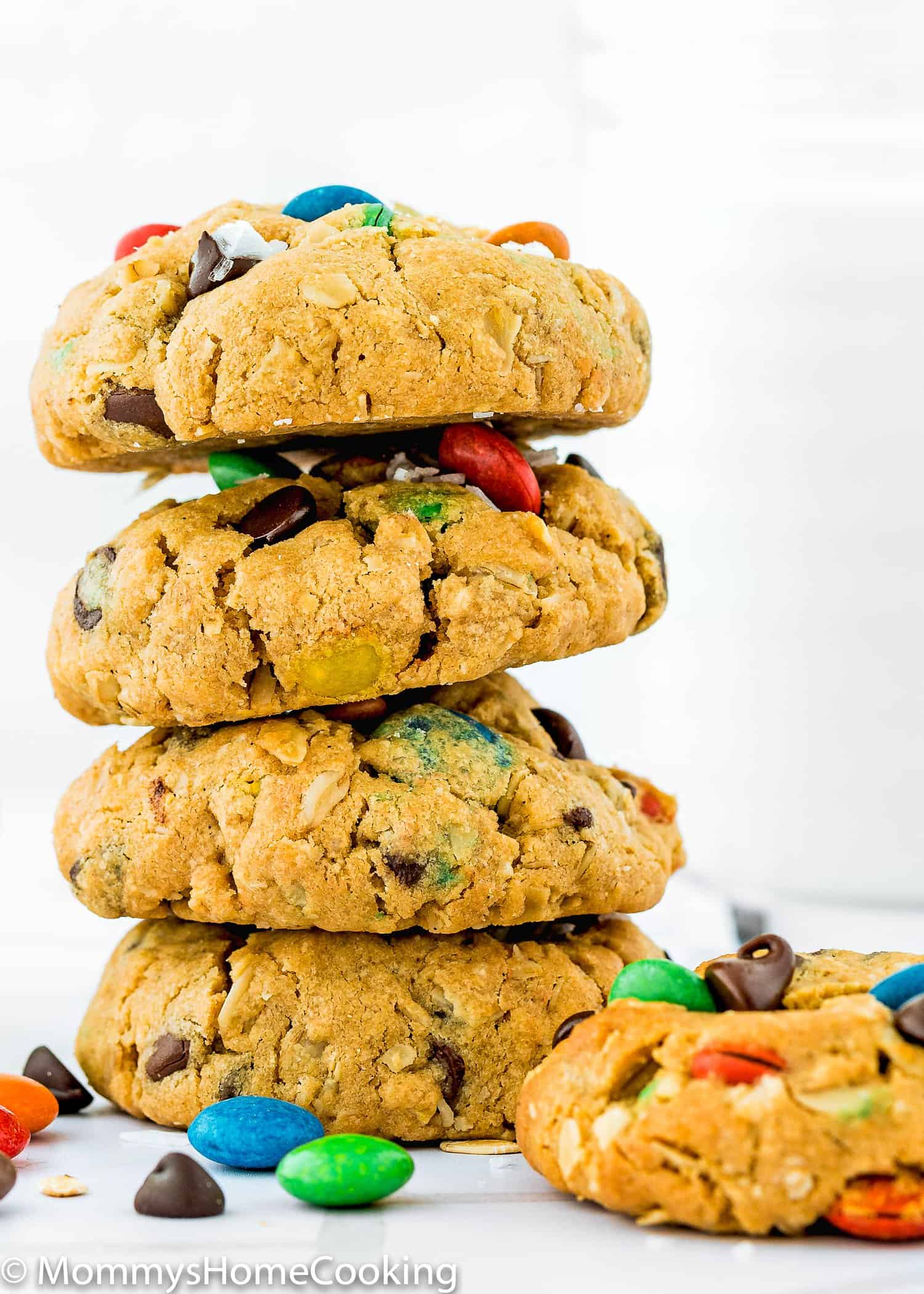 Eggless Monster Cookies stack.