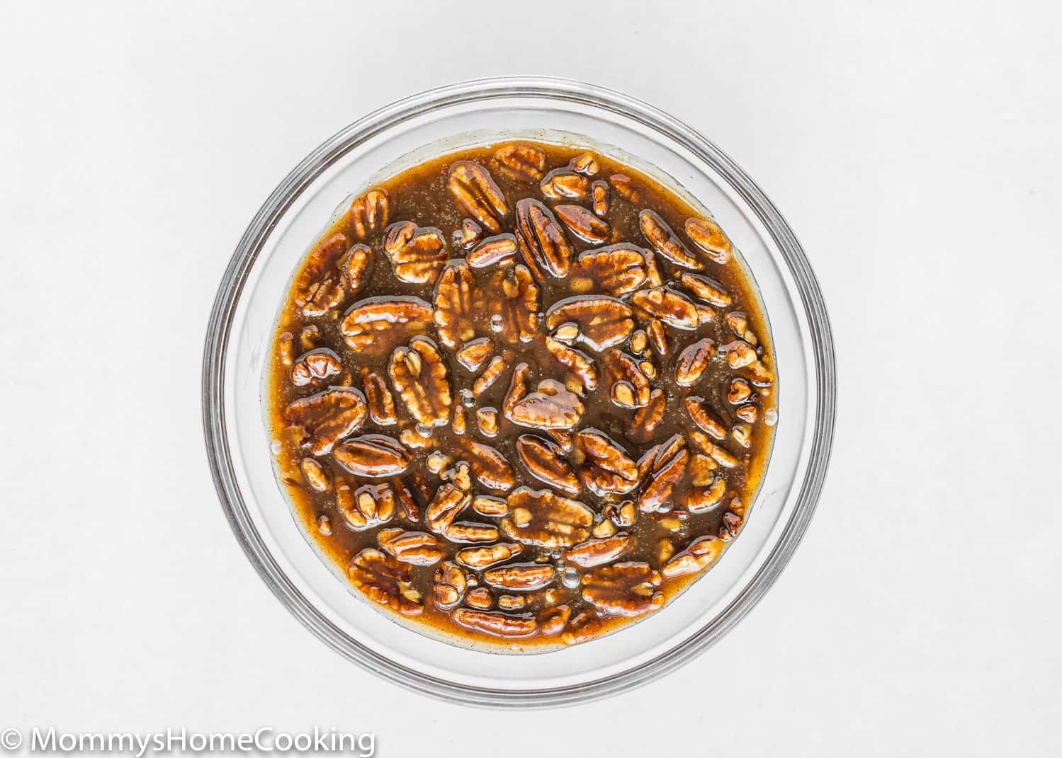 egg-free pecan pie topping in a bowl.