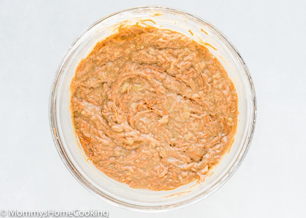 Eggless Pineapple Carrot Cake batter in a bowl.