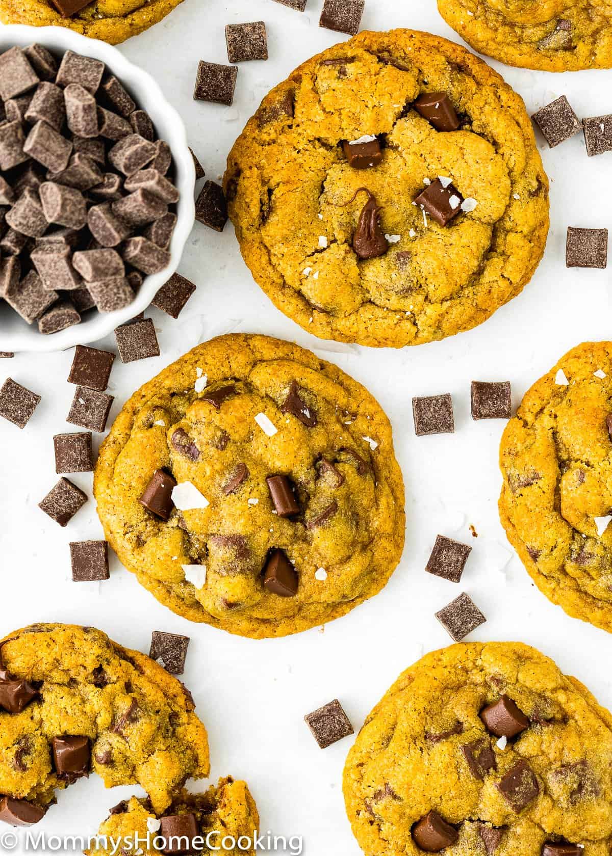 overhead view of Eggless Pumpkin Chocolate Chip Cookies.