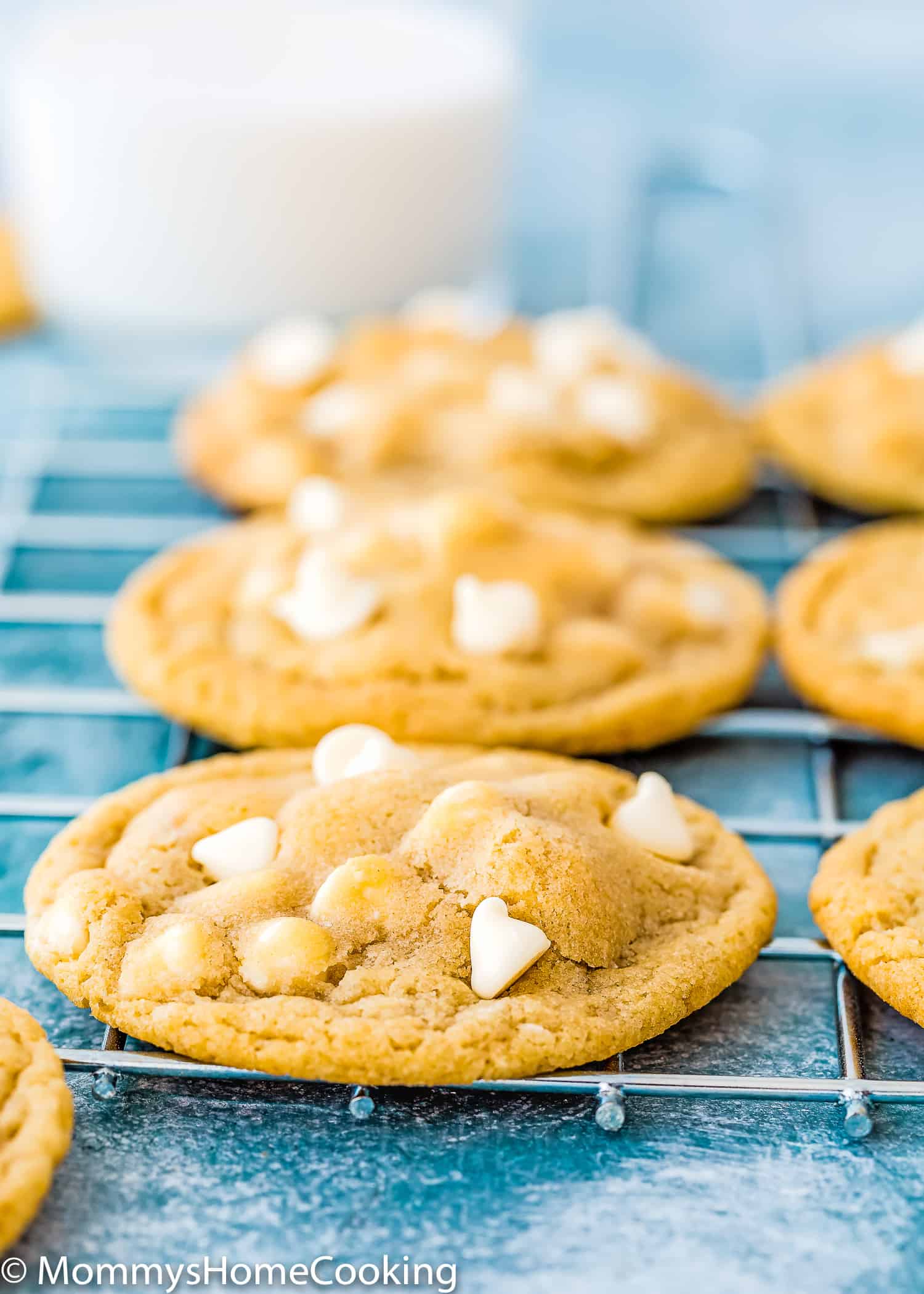 closeup view of an White Chocolate Cookie made without eggs