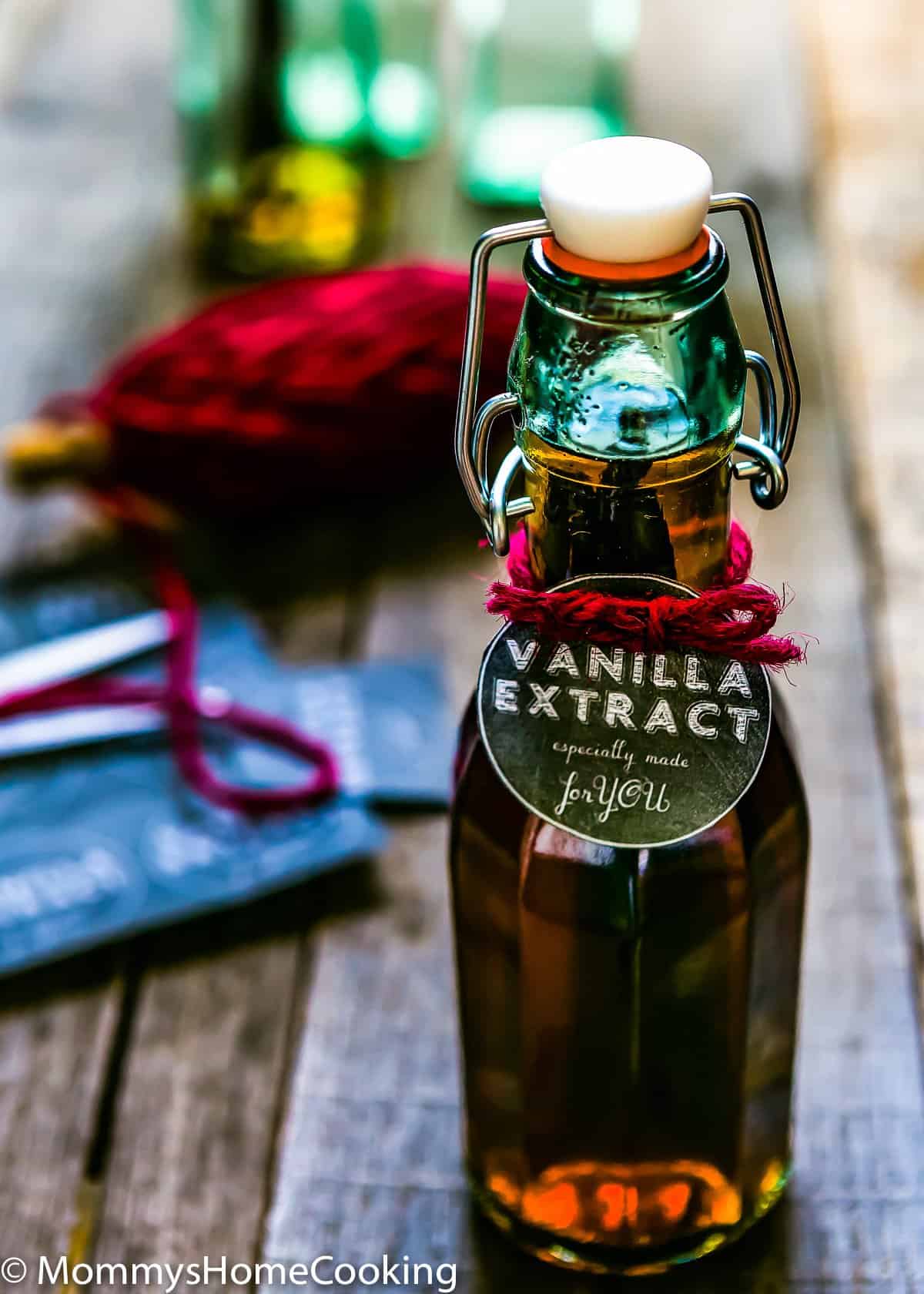 homemade vanilla extract with a cute tag