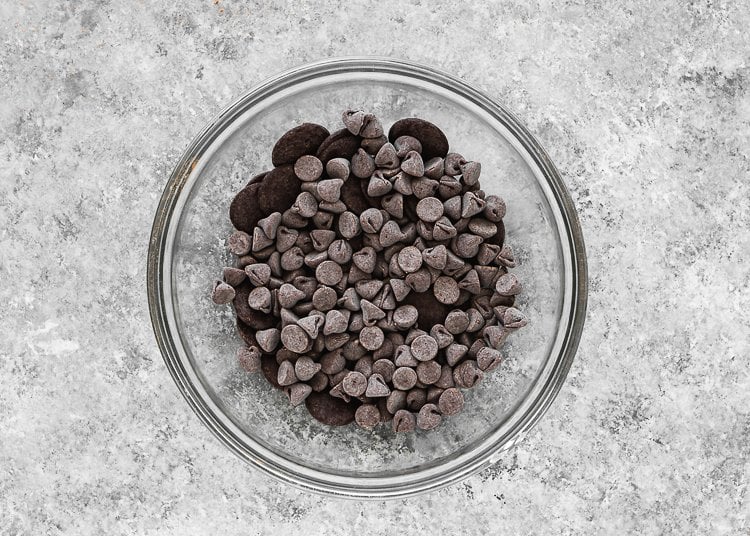 a bowl with dark chocolate chips. 