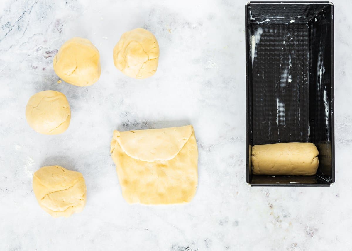 step 2 to make a letter fold egg-free brioche loaf. 