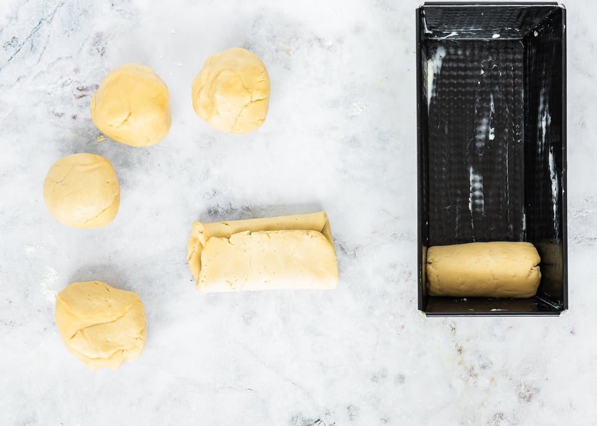 step 3 to make a letter fold egg-free brioche loaf. 