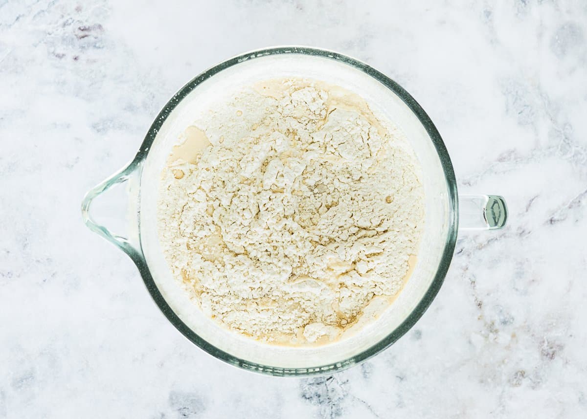 egg- brioche dough in the making. 