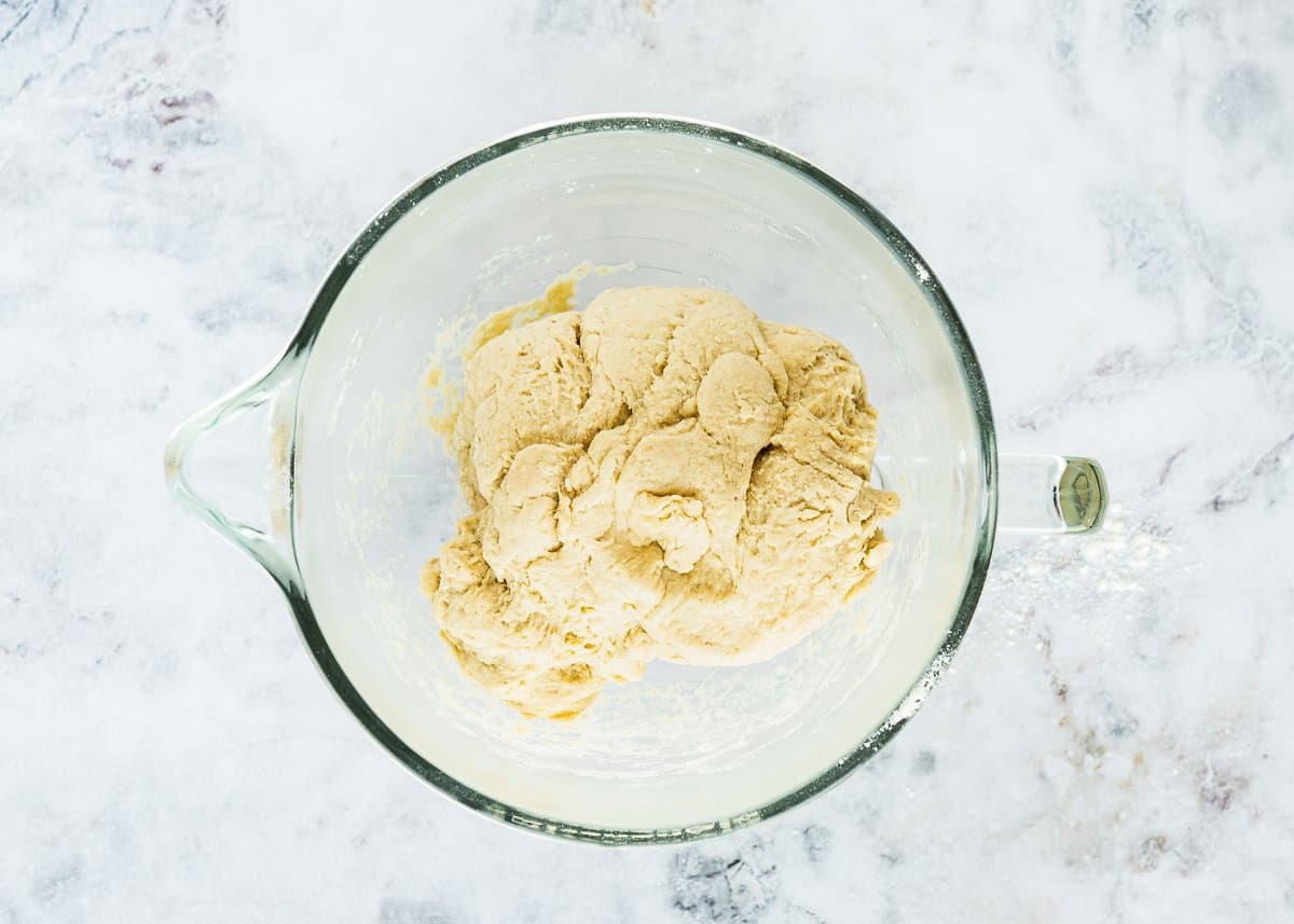 egg- brioche dough in a bowl.