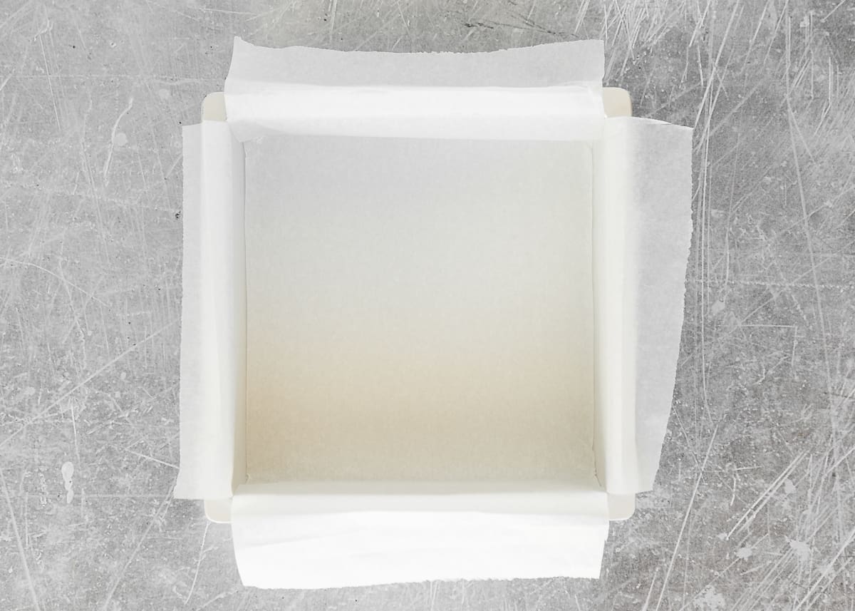 square baking pan lined with parchment paper.