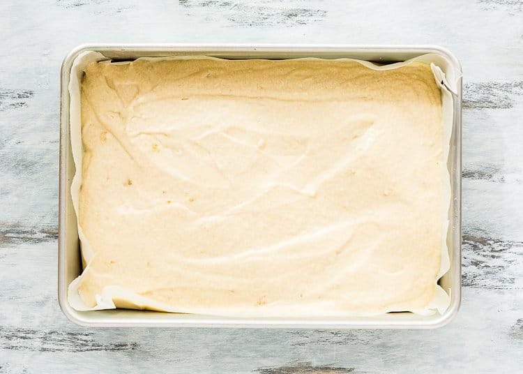 healthy Eggless Smash Cake batter in a rectangular cake pan.