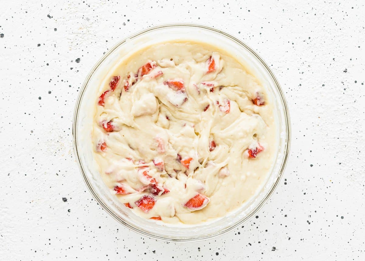 egg-free strawberry muffin batter in a bowl.